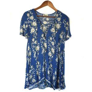 Show Me Your Mumu Blue Floral Lace Up Tunic Dress Small